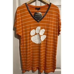 Clemson Tigers shirt pinstripe v neck beaded tee M nwt top Gameday ball